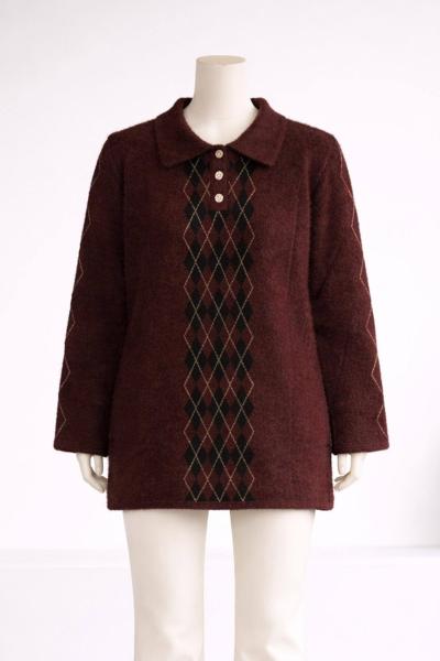 Baklava Desenli Gömlek Yaka Yumoş Tunik KAHVE SİYAH