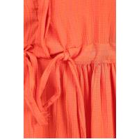 Beli Bağlamalı Kendinden Çizgili Elbise_Orange