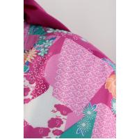 Desenli Yanı Yırtmaçlı Kimono_Fuşya