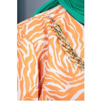 İnce Zebra Desenli Zincirli Kuşaklı Tunik_Orange