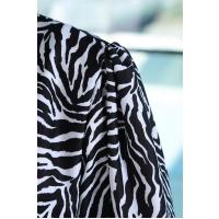 İnce Zebra Desen Kemerli Elbise_Siyah