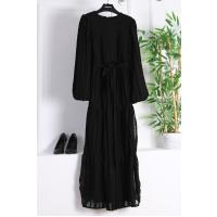 Komple Fırfırlı Kuşaklı Elbise_Siyah
