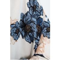 Oversıze Arkası Uzun Çiçek Desenli Keten Gömlek_Natural Mavi