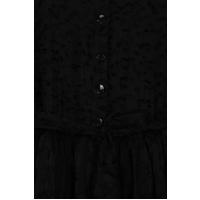 Patı Düğmeli Kolu Lastikli Kendinden Desen Elbise_Siyah