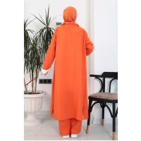 Uzun Kimonolu Üçlü Pantolonlu Takım_Orange