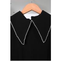 Yaka Taş Şeritli Örme Krep Elbise_Siyah
