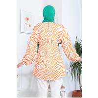 Zebra Desenli Zincirli Kuşaklı Tunik_Orange