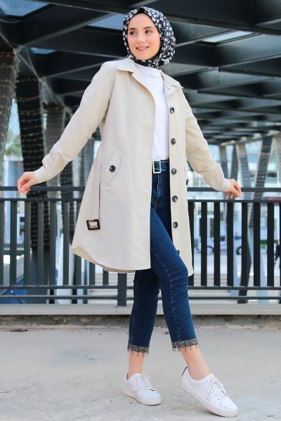 belted trench coat-stone