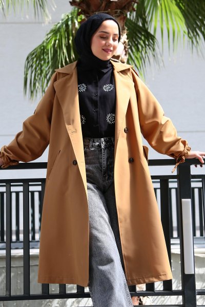 tie-dye belted trench coat-camel
